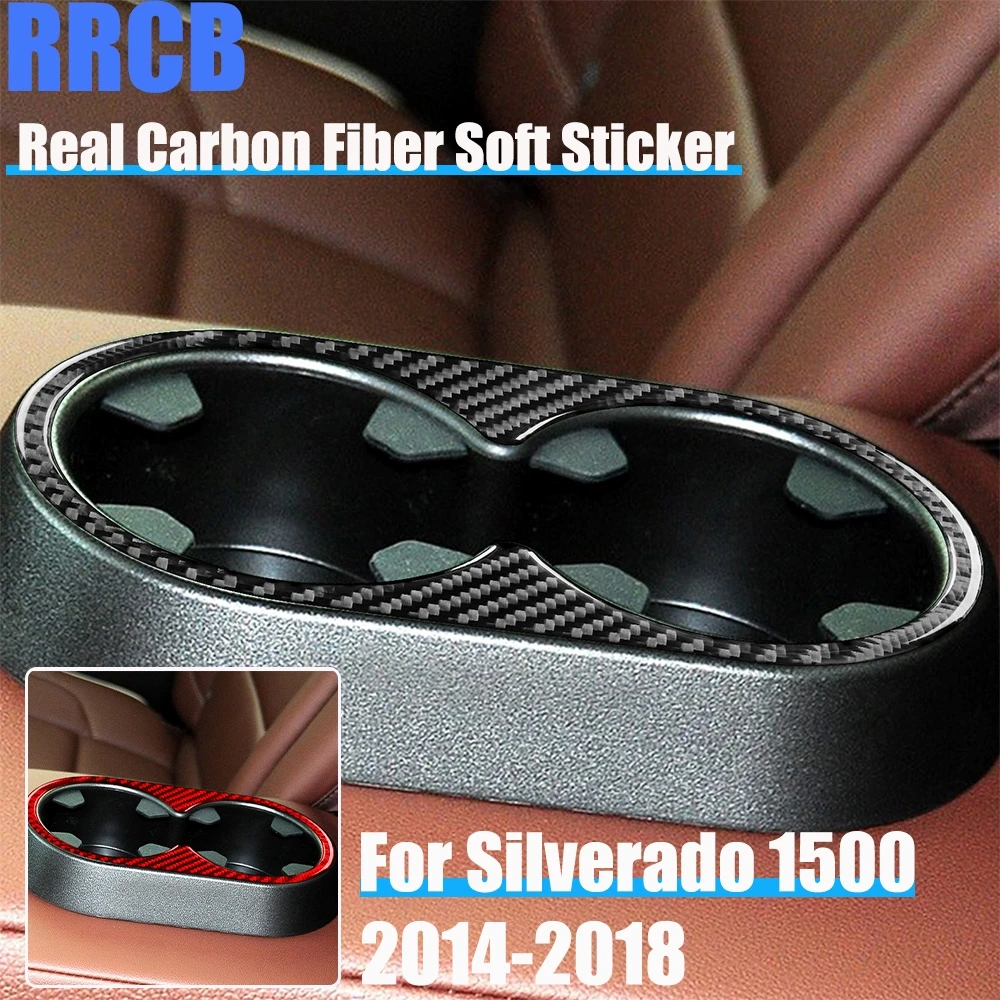 

Carbon Fiber Car Accessories Rear Cup Holder Panel Soft Cover Sticker For Chevrolet Silverado 1500 For GMC Sierra 1500 2014-2018