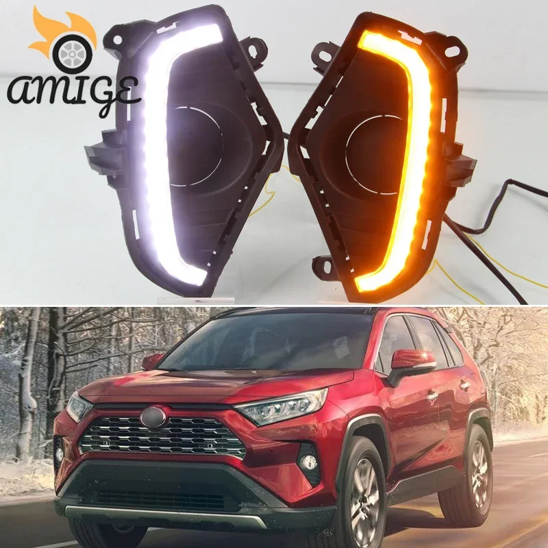 

Car Accessory LED DRL headlight For Toyota RAV4 2019 2020 Turn Signal night blue Daytime Running Light Auto Part Daylights