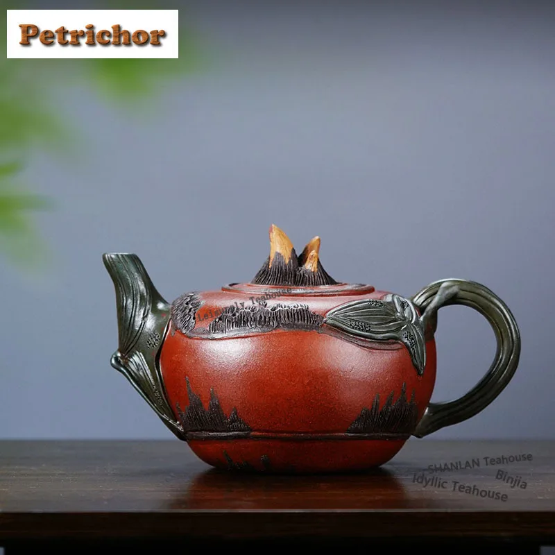 

570ml Antique Yixing Purple Clay Teapots Master Handmade Bamboo Shoots Pot Raw Ore Red Mud Kettle With Infuser Zisha Tea Set