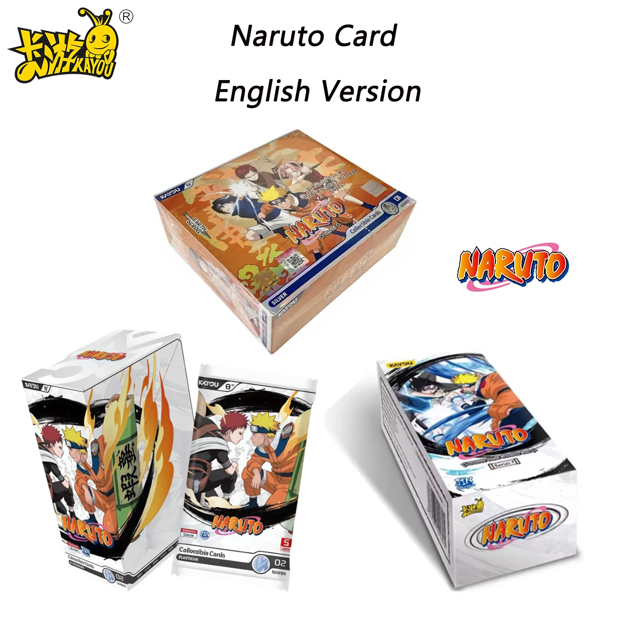 

KAYOU Naruto Ninja Карточная игра Коробка для детей T2W8 и T4W6 Наборы Официальные английские карты с Holo Rares Веселый боевой подарочный набор для детей