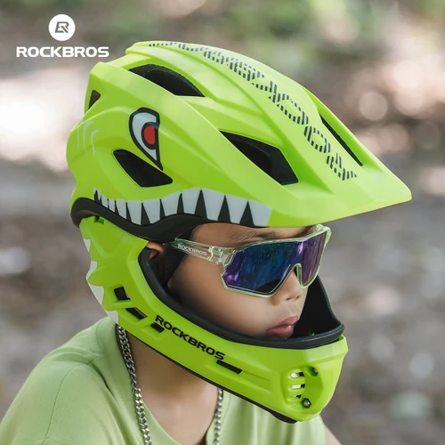 ROCKBROS-cascos de ciclismo para niños, máscara completa desmontable, ligero, ajustable, para bicicleta, Scooter, seguridad, transpirable