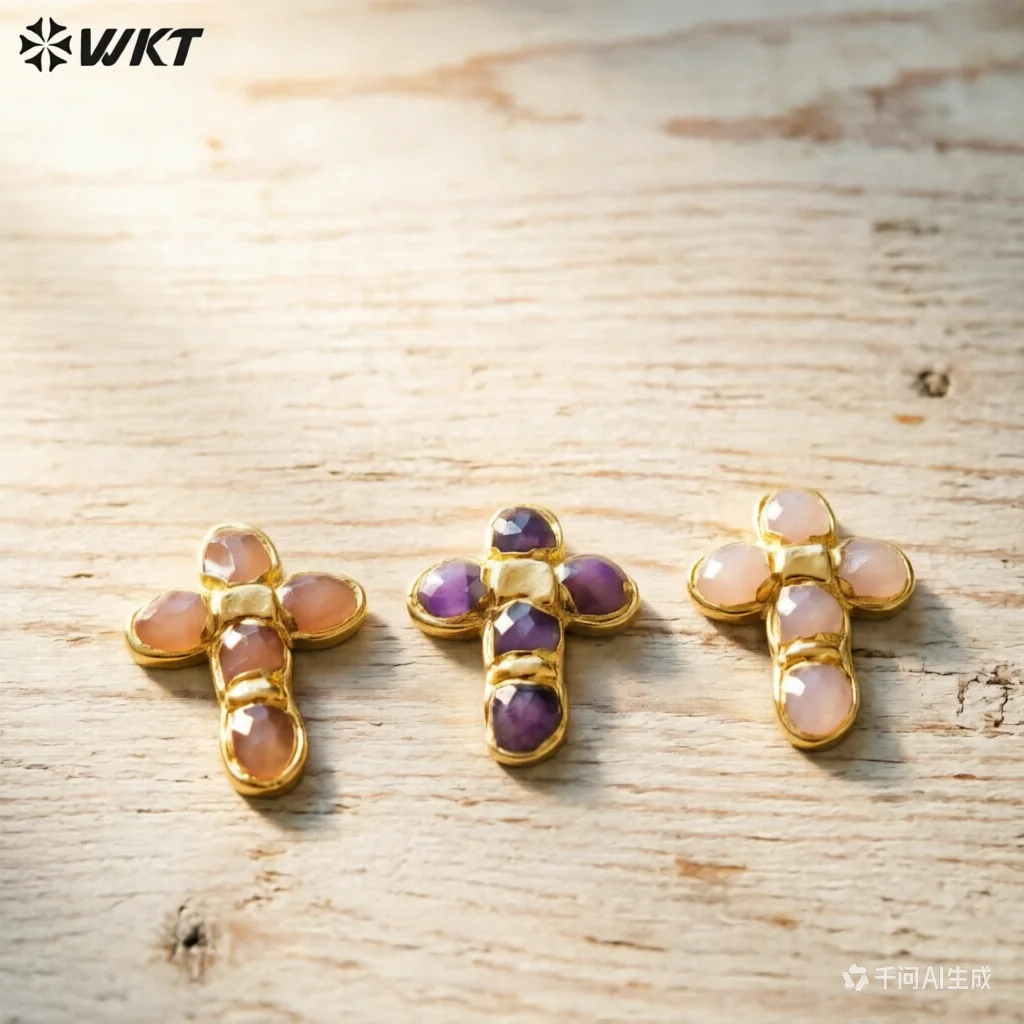 

WT-P2027 Amazing Back Full Gold Plated Amazonite Multi Colors Natural Gemstones Cross Shape Pendants For Popular Necklace DIY