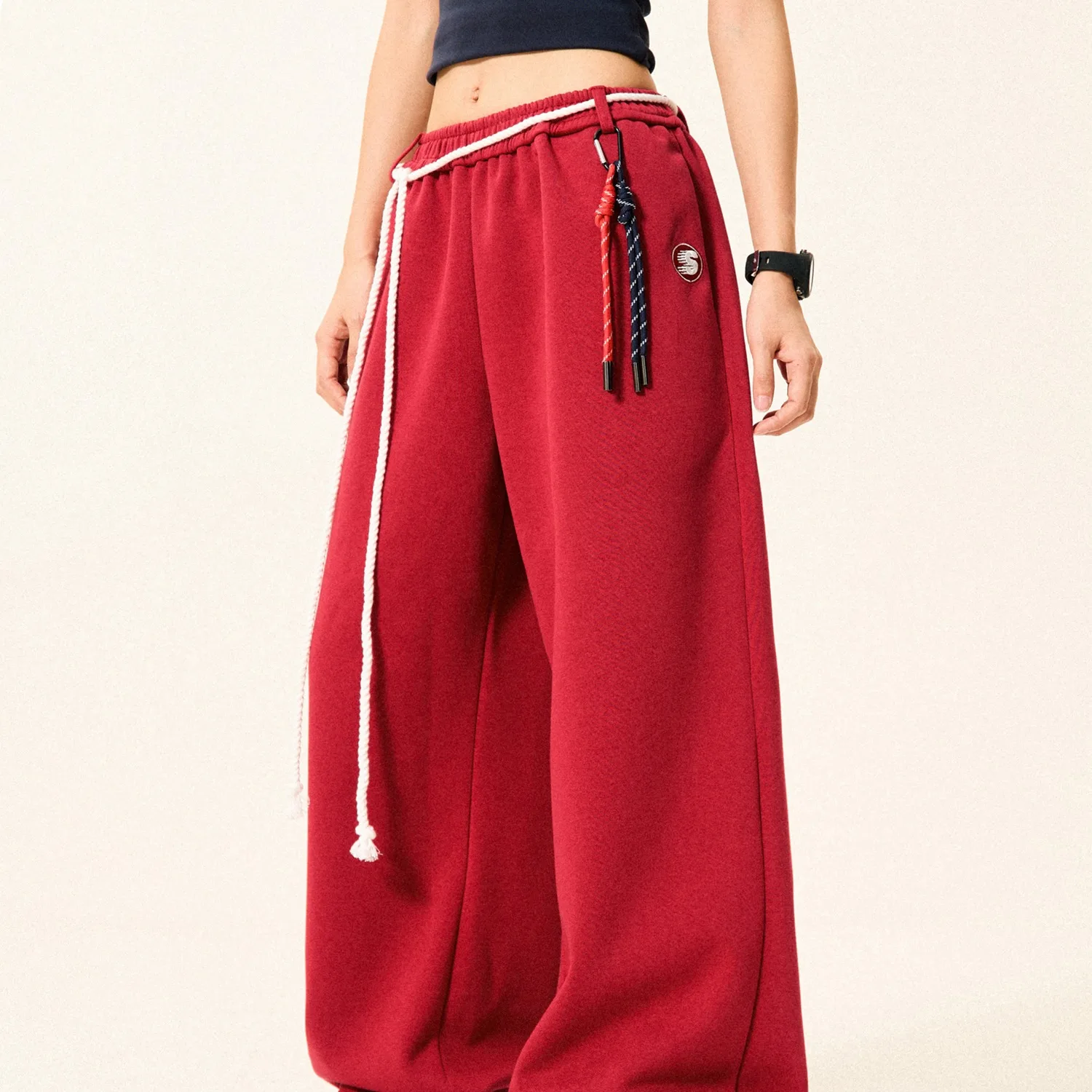 Vintage Hip-hop Street Dance Wide Leg Pants Women New Trendy Cool Bandage Design Sweatpants Women High Waist All-match Trousers