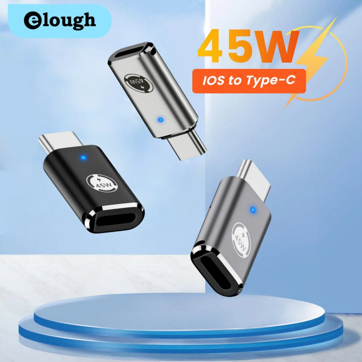 Elough PD 45W Type C Adapter Fast Charge Lighting to USB C Converter With Indicator Light For Iphone 15 Huawei Xiaomi POCO