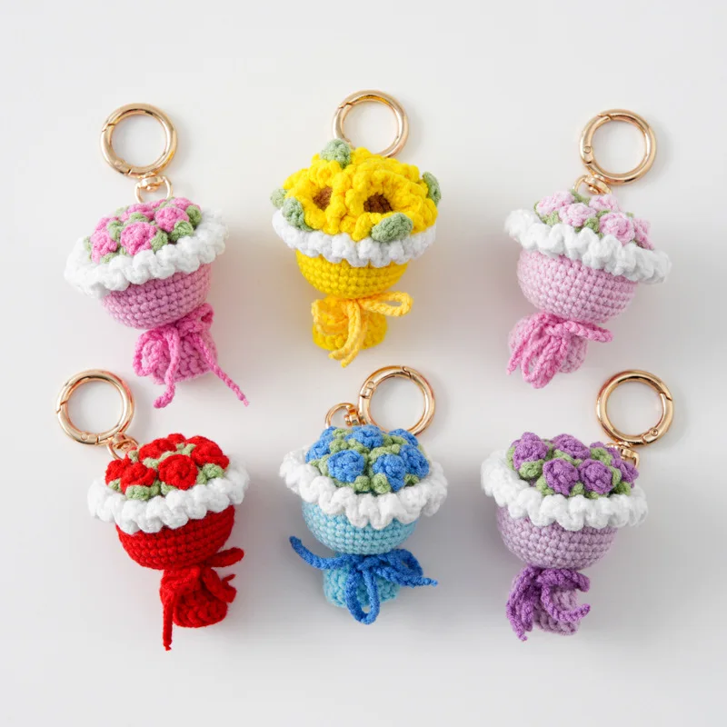 Stuffed Plants Sunflowers Roses Handmade Crochet Flowers Keychains Small Pendant Backpack Hangings Christmas Birthday Gifts