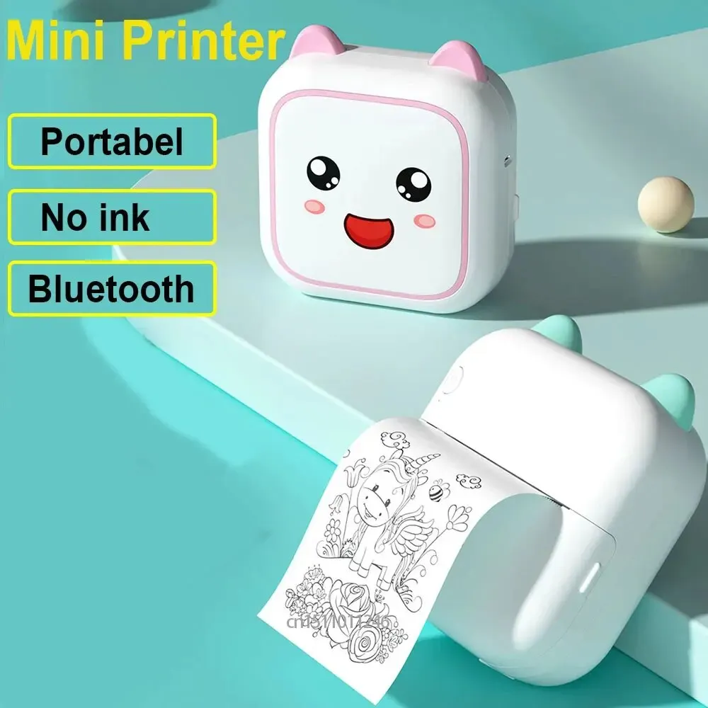 Mini Smile Printer Inkless With Thermal Paper Adhesive Photo Label Recorder Graffiti Printing Bluetooth Wirelss Maker For Home