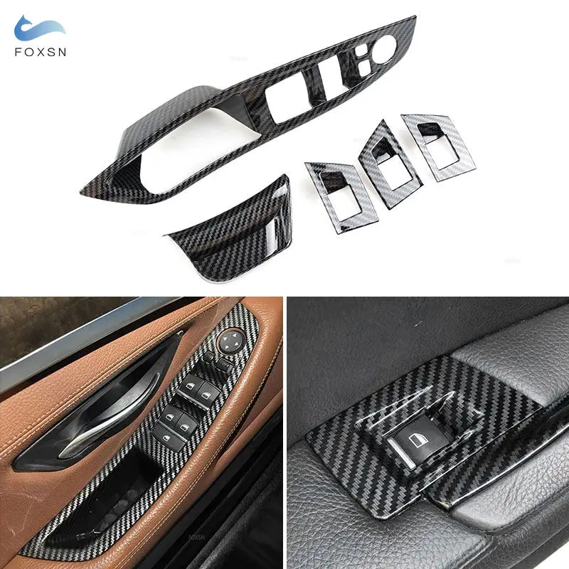 Carbon Fiber Texture Car-styling Master & Passenger Door Window Lift Button Cover Trim For BMW 5 Series F10 F18 2011 - 2017