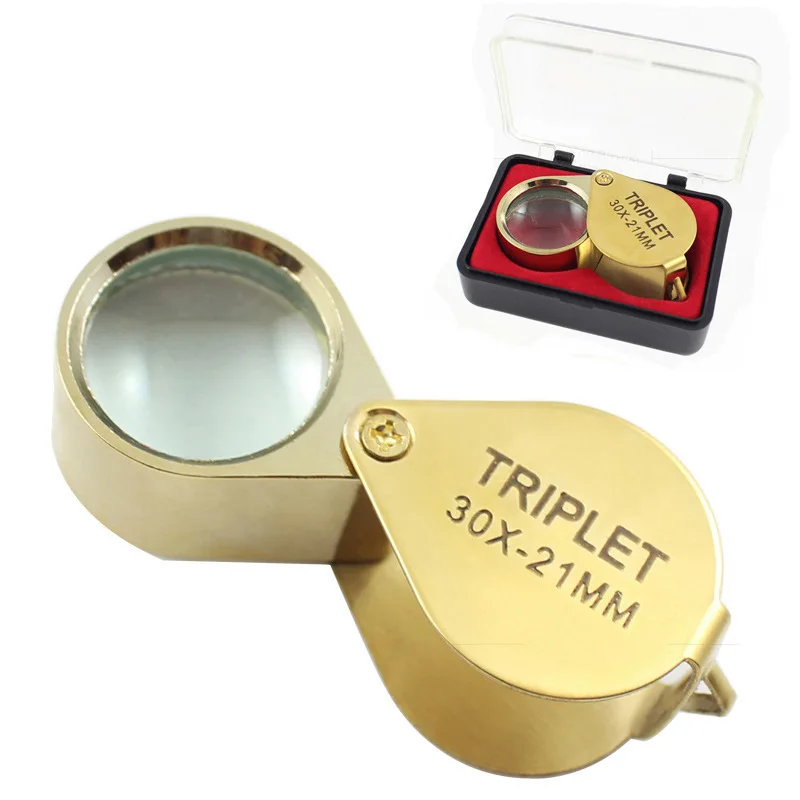 30X Metal Magnifying Glass Jewelers Eye Tools Jewellery Folding Loupe Glass Lens Magnifying Triplet Glass Jewelry Diamond