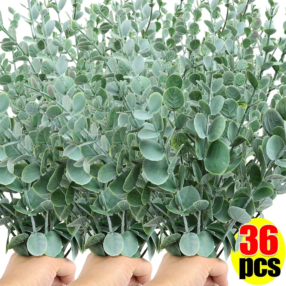 Artificial Eucalyptus Stems Green Leaves Branches Fake Plants for Flowers Bouquet Garden Wedding Christmas Party Decoration