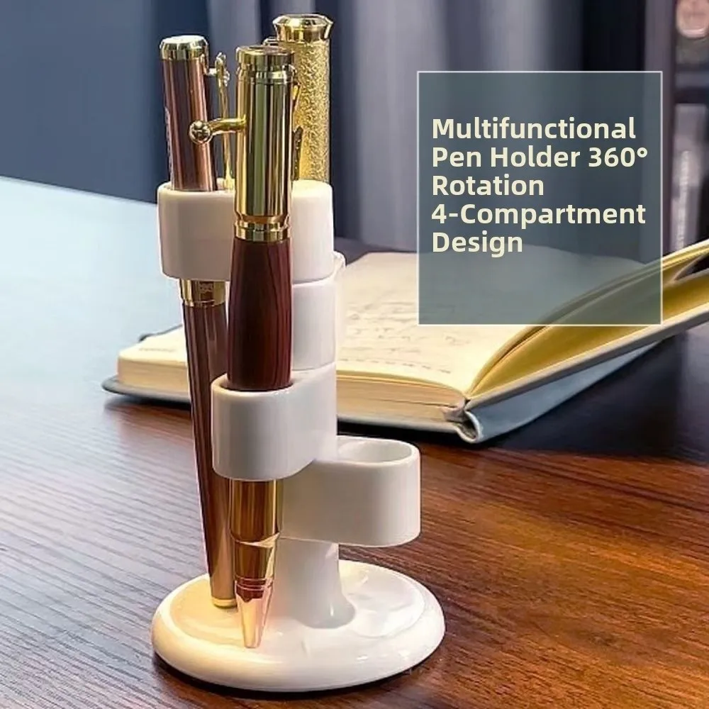 Multi‑Purpose Rotating Pen Rack 360 Degrees Rotating 4 Holes Toothbrush Holder White Minimalist Makeup Brush Storage Rack