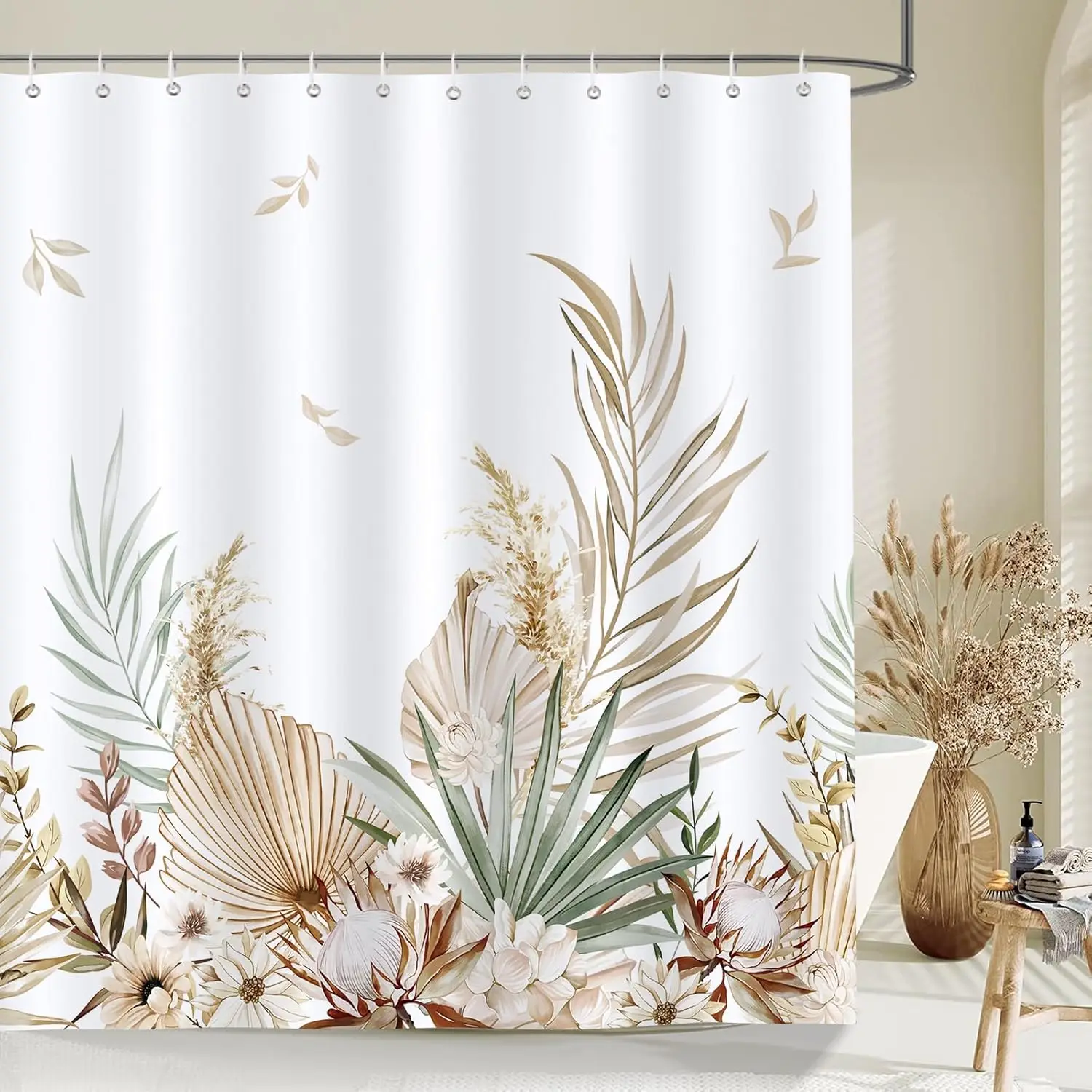 leaf shower curtain watercolor tan leaf flower waterproof polyester fabric shower curtain with 12 hooks 180X180CM