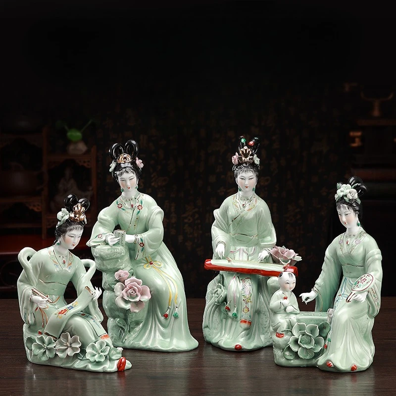 

Jingdezhen Handmade Classic Ceramic Beauty Figurine Porcelain Chess Painting Sculpture Home Livingroom Ornament Craft Decoration