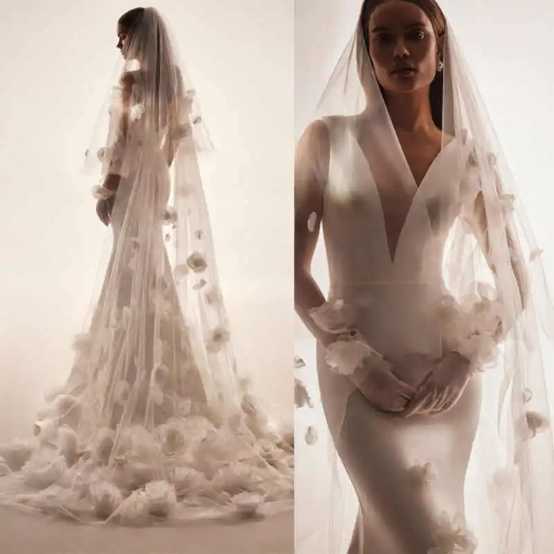 

New Arrival Bridal Veil White Ivory Wedding Veils With Lace Edge Applique Wedding Accessories Customized
