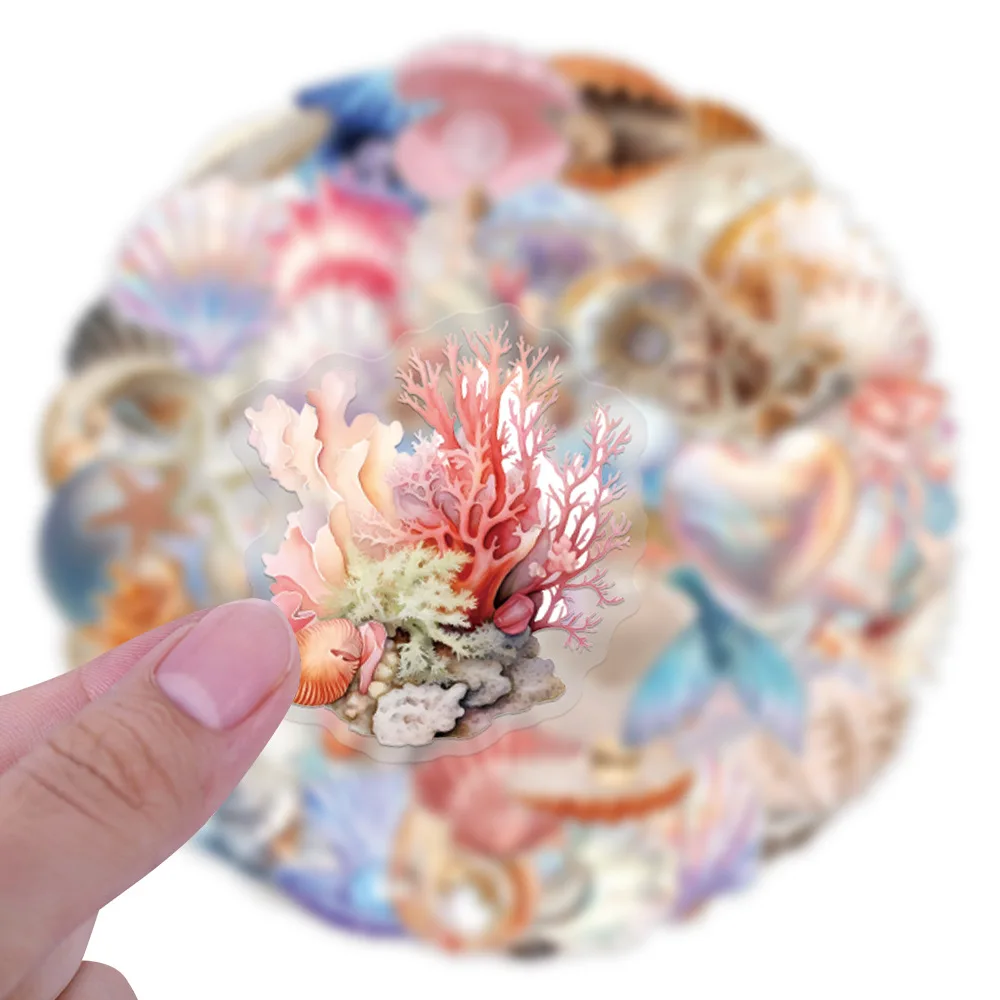 

10/60PCS Cartoon Marine Conch Shell Graffiti Decorative Stickers DIY Water Cup Mobile Phone Cases Wardrobe Transparent Stickers