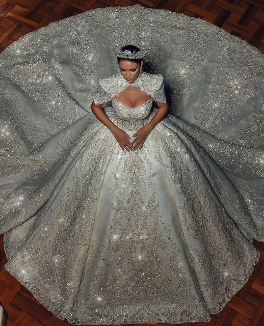 Luxury Ball Gown Wedding Dresses Sleeveless Bateau Sequins Appliques Halter Lace Ruffles Diamonds Bridal Gowns Vestina De Novia Wedding Dresses AliExpress