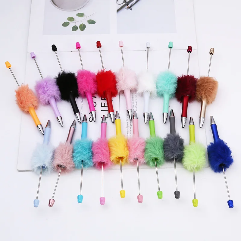 Stylo à bille en peluche pour étudiants, bureau, école, couleurs mélangées, stylos à perles, 60 pièces