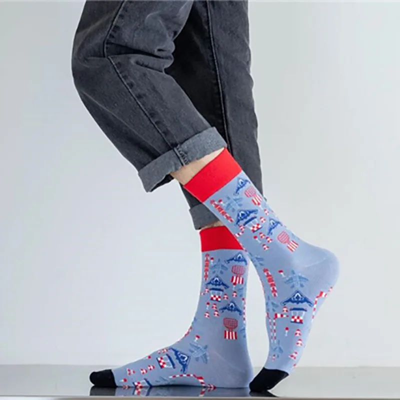 Cotton High Quality Fashion Casual Creative Funny Plane Planet Happy Men Socks Party Skateboard Street Boys Gift Sox Male