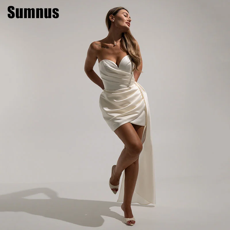 

Sumnus Charming Mini Short Mermaid Wedding Dresses Ivory Sweetheart Bridal Gowns Pleats Bride Dress 2025 Customized