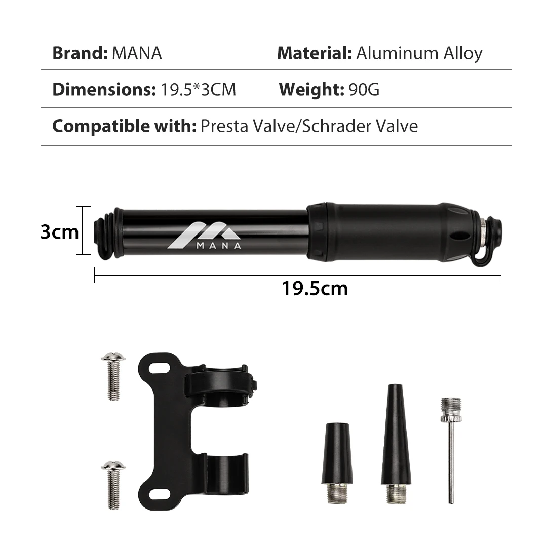 MANA 100PSI przenośna pompa rowerowa z uniwersalnym zaworem Presta/Schrader i wieloma otworami dysz