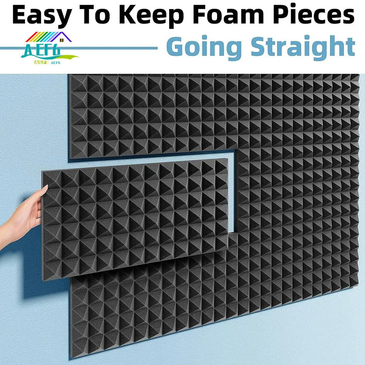 

AEF6-6 Pack Self-Adhesive Sound Proof Foam Panels,24Inch X 12Inch X 2Inch Acoustic Foam Panels Pyramid Acoustic Panels Easy To U