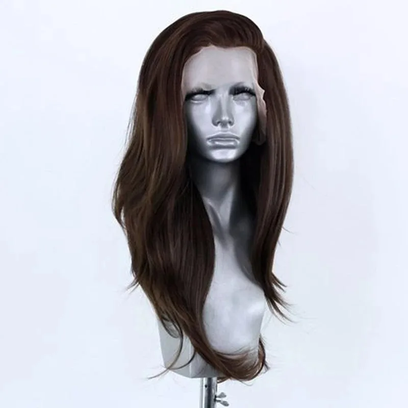 Темно-коричневый 13x4 Nature Wave Lace Front Body Wave Парики Прозрачный 20 дюймов 13x4 Полная глубокая волна Синтетический парик фронтальной части шнурка