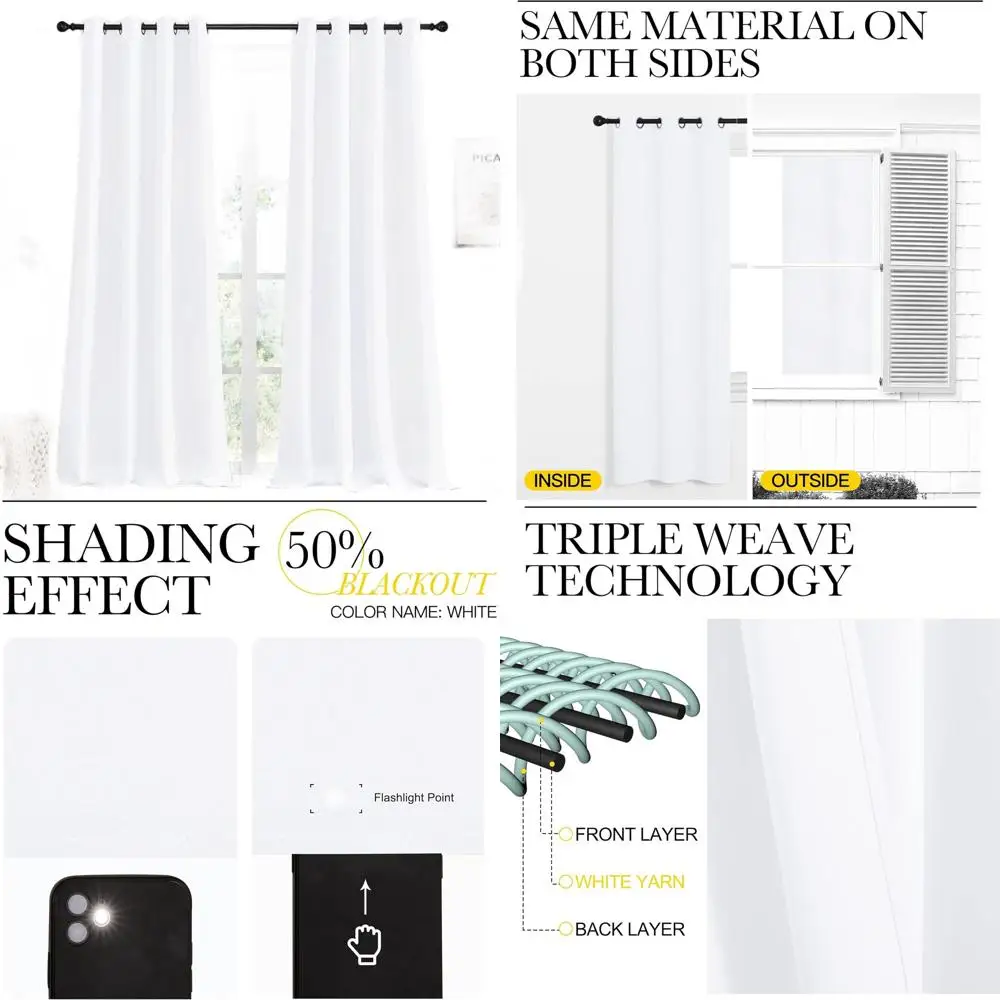 

Modern 50% Light-Blocking Grommet Curtains, Set of 2, 55x96 for Dining Room, White Sliding Door Panels