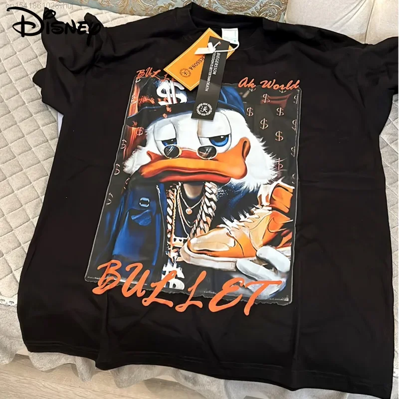 Disney Gothic Donald Duck Hip Hop Tshirt 90s Vintage Punk Black White Short Sleeve High Street Tees Tops Youthful Woman Clothing