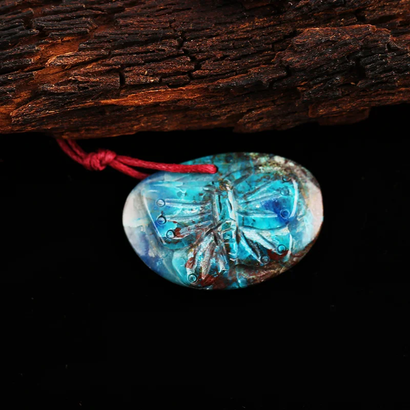 Blue Opal Carved Butterfly Pendant Bead,Natural Stone,Fashion Jewelry,Necklace Accessories19×11mm 4.7g
