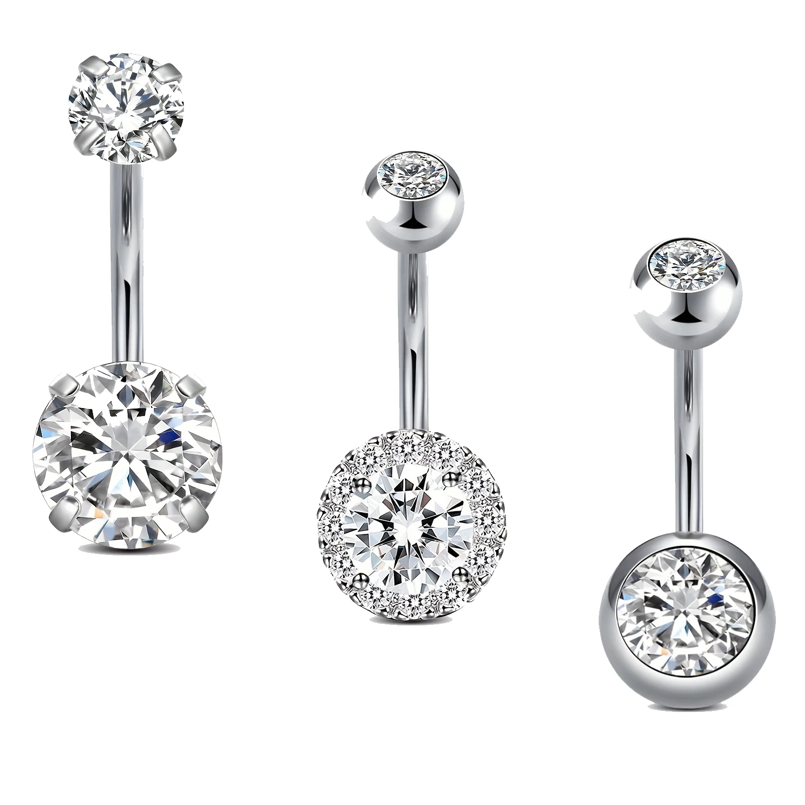 3pcs 14G Stainless Steel Belly Button Rings for Women Belly Piercing Synthetic Zirconia Inlaid