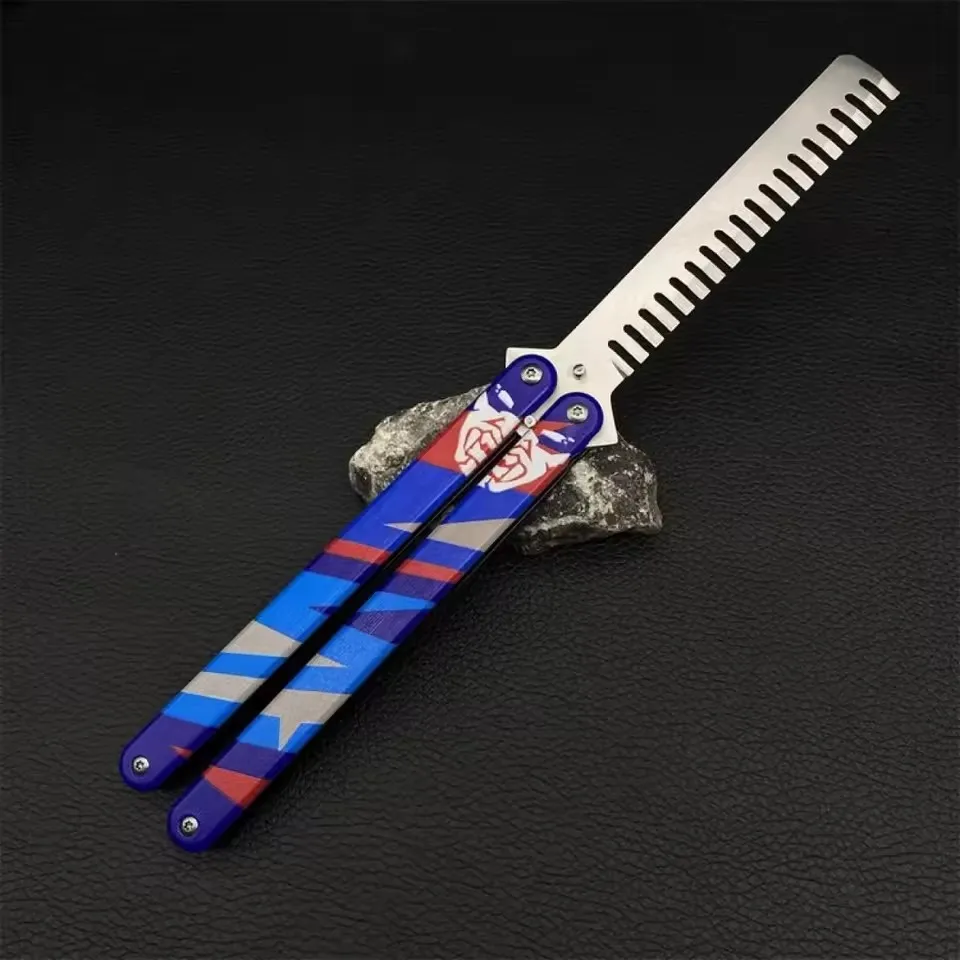

23cm Game Peripheral Toy,Butterfly Comb Knife Trainer, Metal Model, Non-Sharp, Rust-Proof