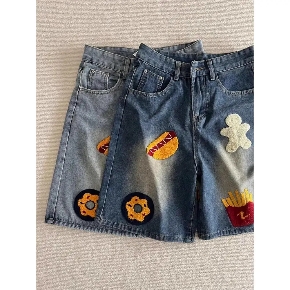 

Джинсы в стиле американского ретро с вышивкой, свободные широкие брюки-капри для мужчин и женщин