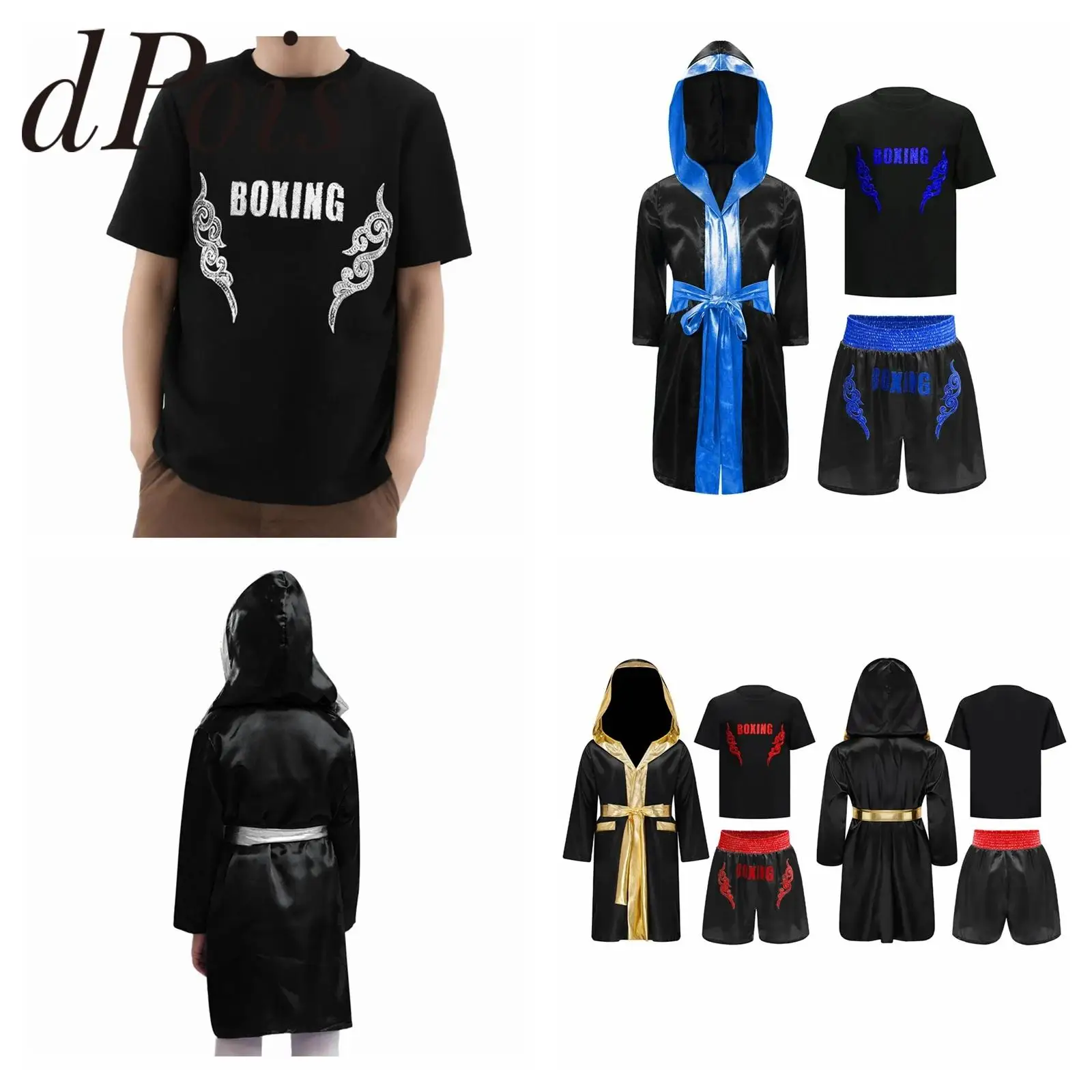 

Kids Boys Muay Thai Outfit Bjj Boxing Jersey Children + Belt Boxing Robes Fighting Competition Tracksuits Fitness Sports Sets