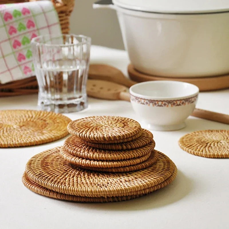 Natural Rattan Woven Teapot Coaster Holder Woven Tea Ceremony Creative Placemat Table Bowl Mat Plate Mat Heat Insulation Mat