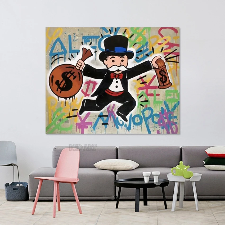 Handmade Store Cartoon Figure Advertisement Canvas Picture Hand-painted Abstract Oil Painting Wall Art Poster Kids Bedroom Decor