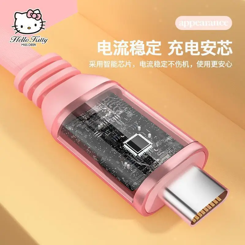 Sanrio Hello Kitty 3-in-1 Fast Charging Retractable Charger for Car, Suitable for Android and Apple Universal Data Cable