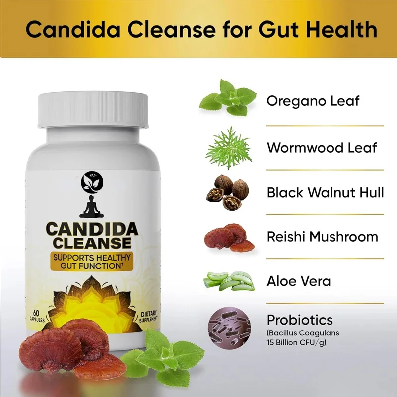 Gut And Colon Support ( Candida Vegetarian Capsules) Natural Herbal Plants For Intestinal Detoxification Anti Yeast Overgrowth