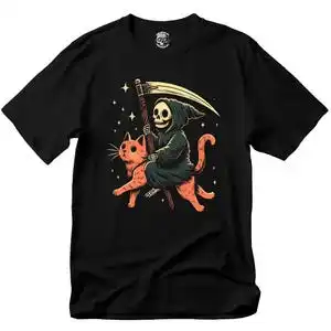 Death Rides On Cat Grim Reaper Halloween Funny Hilarious Witty Funny Meme Gift Tee Cult Movie T Shirt, Cute Grim Reaper Tee, Spo