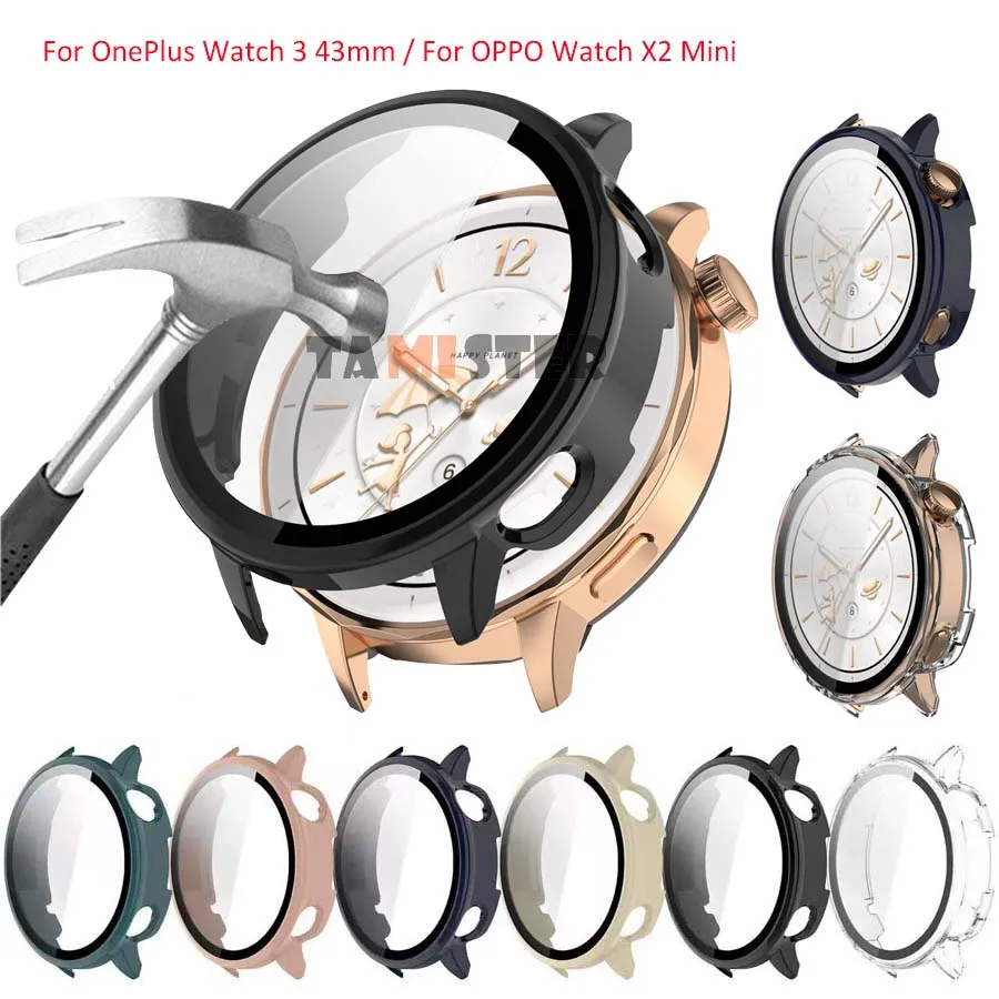 Tempered Glass Full Cover Case For OnePlus Watch 3 43mm Screen Protector Hard PC Frame Bumper For OPPO Watch X2 Mini Case Shell