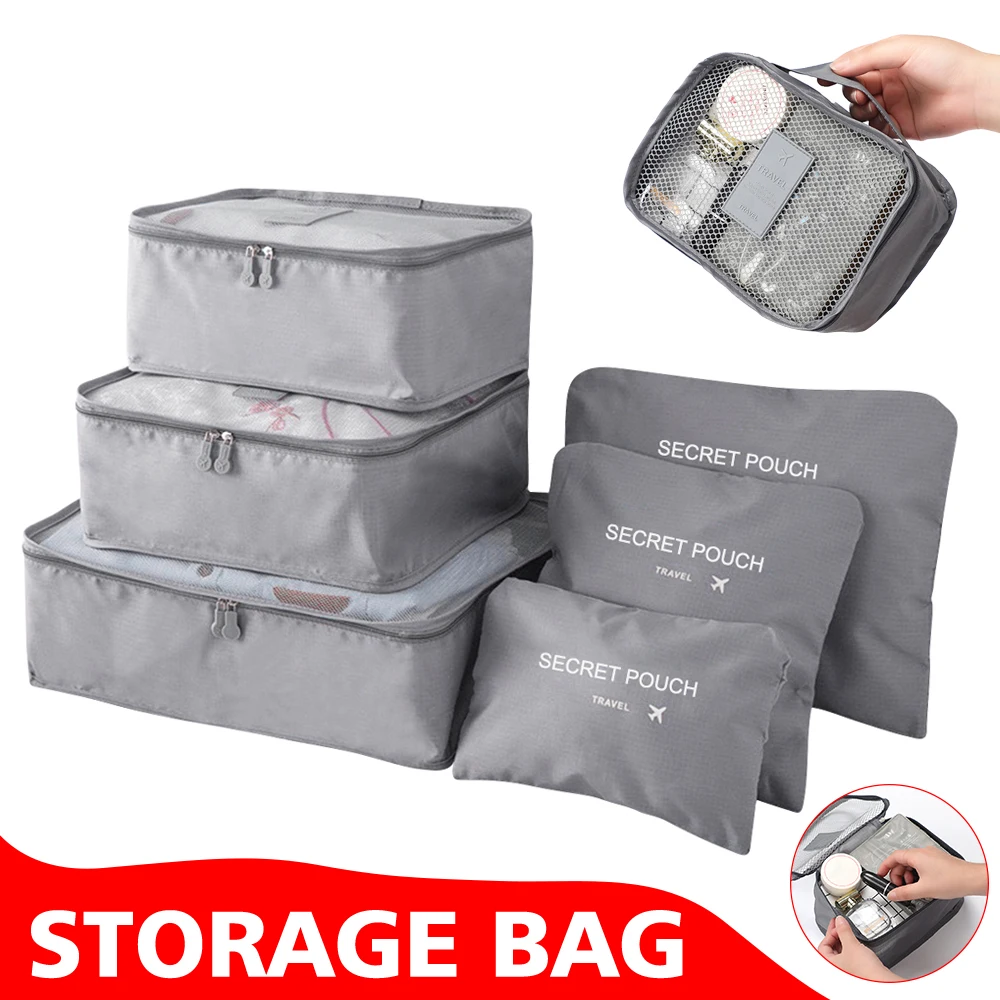 

6pcs/Set Travel Bag Organizer Clothes Luggage Organizers Blanket Shoes Makeup Bag Cosmetic Pouch Portable Suitcase Packing Cubes