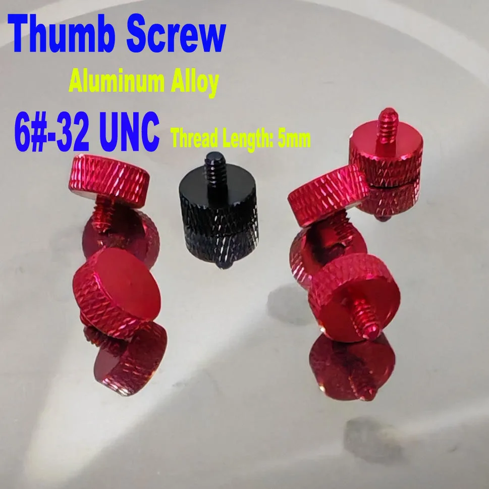 6#‑32 UNC Anodized Aluminum Knurled Thumb Screw 5mm Hand Turn Grip Fastener Screw for PC Case Computer Chassis Assembly Hardware