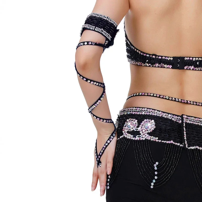 11 Colors Arm Sleeve Oriental Dance Costume Accessories 1 Piece Stretch Cross Strap Adjustable Sequins Belly Dance Armbands