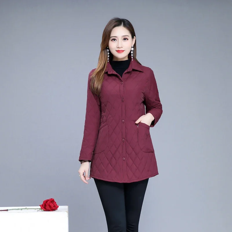 2023Autumn winter Warm thin quilted jacket Long-sleeved Jacket Parkas new middle age women cotton-padded tops mother Cotton coat