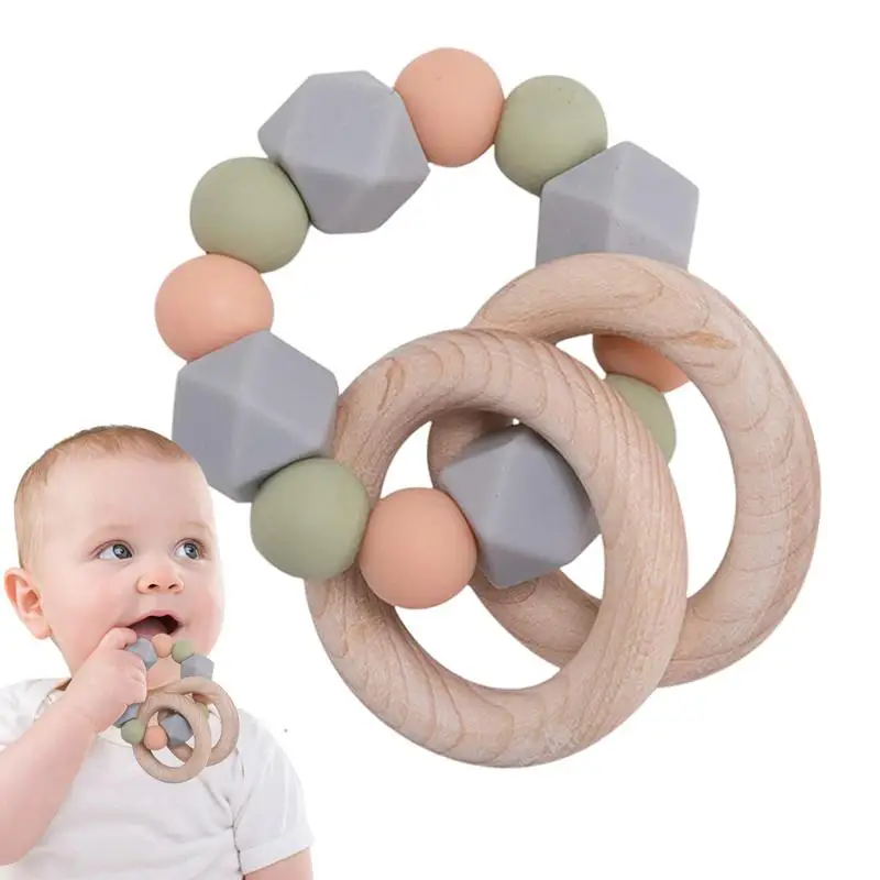 

Beaded Teether Rings Teether Toy Natural Wood Teething Ring Bead String Food-Grade Montessori Toys For Babies Little Children