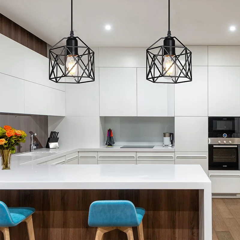 الحديثة قلادة LED ضوء الحديد E27 لمبة قاعدة الحد الأدنى مصباح معلق غرفة المعيشة غرفة نوم مطعم متجر بار تركيبات الديكور #3