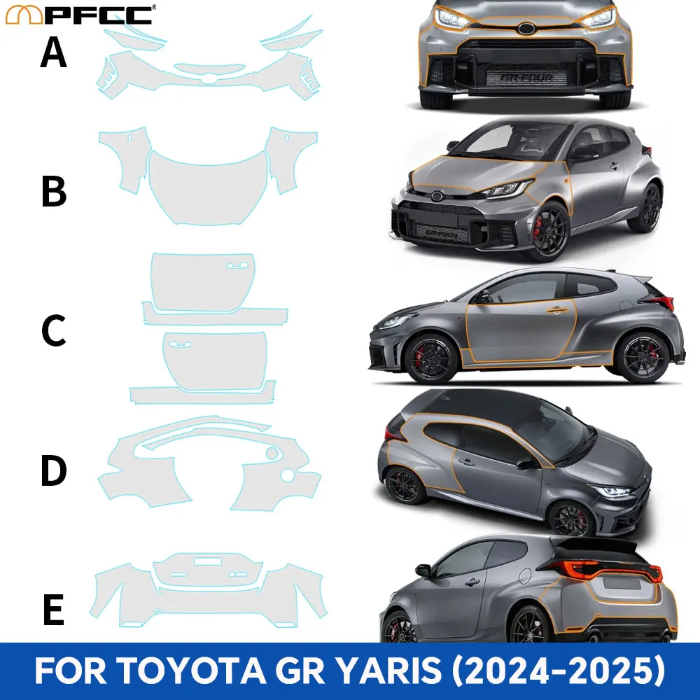 For Toyota GR Yaris 2024 2025 Protective film for car paint TPU Pre-cut anti-scratch body sticker Bra Repair Kit Transparent 8.5