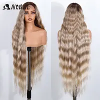 Peluca con malla frontal sintética Noble de 36 "", peluca dorada ondulada larga con parte de encaje para mujer, peluca con malla frontal, peluca de Cosplay Rubio degradado