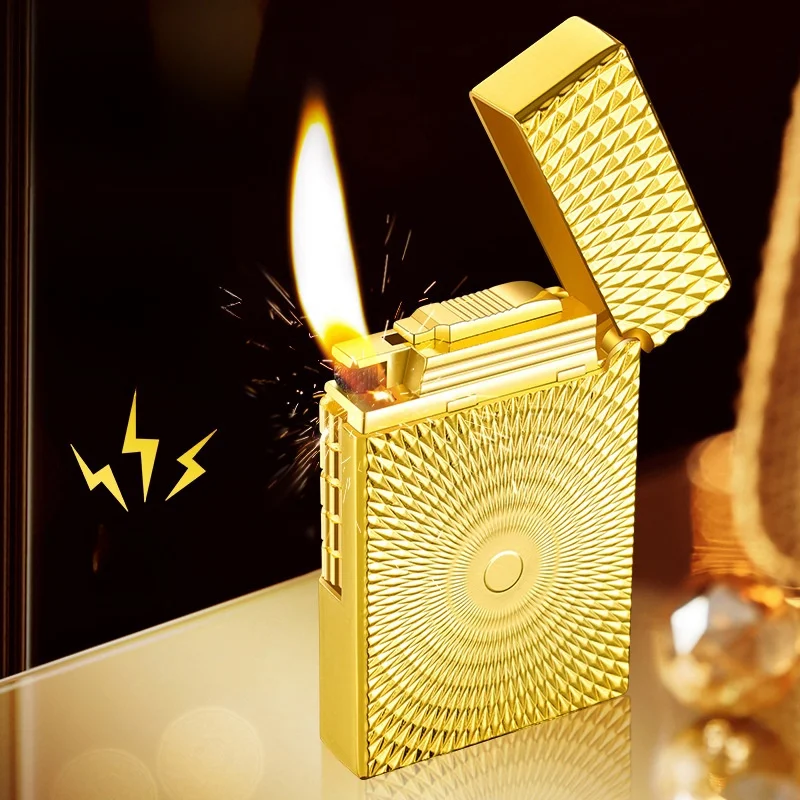 HOT Metal Steel Voice Oblique Fire Inflatable Lighter Sideslip Grinding Wheel Ignition Butane Gas Pipe Lighter Smoking Wholesale