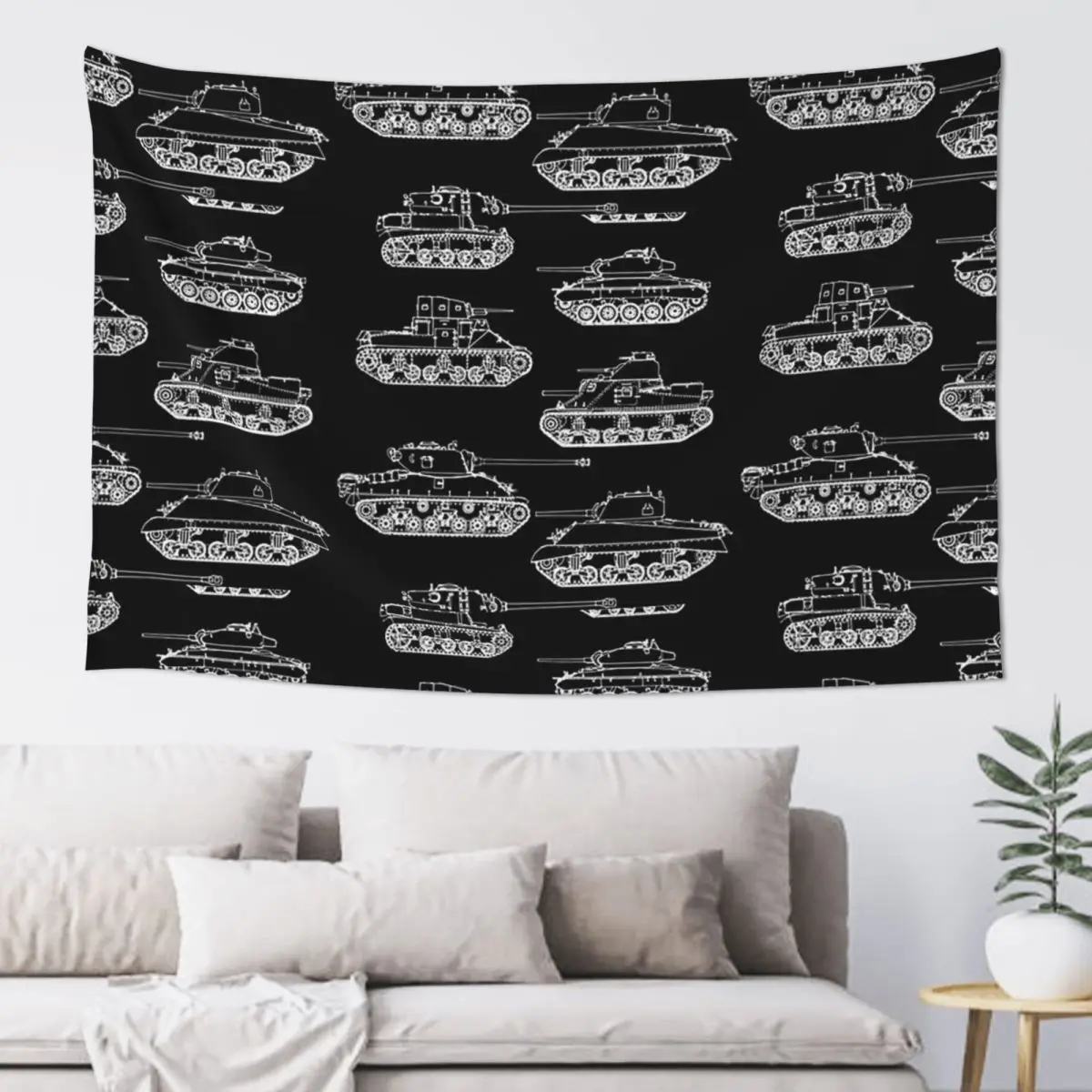 US Tanks Of World War II Tapestry Art Wall Hanging Aesthetic Home Decor Tapestries for Living Room Bedroom Dorm Room