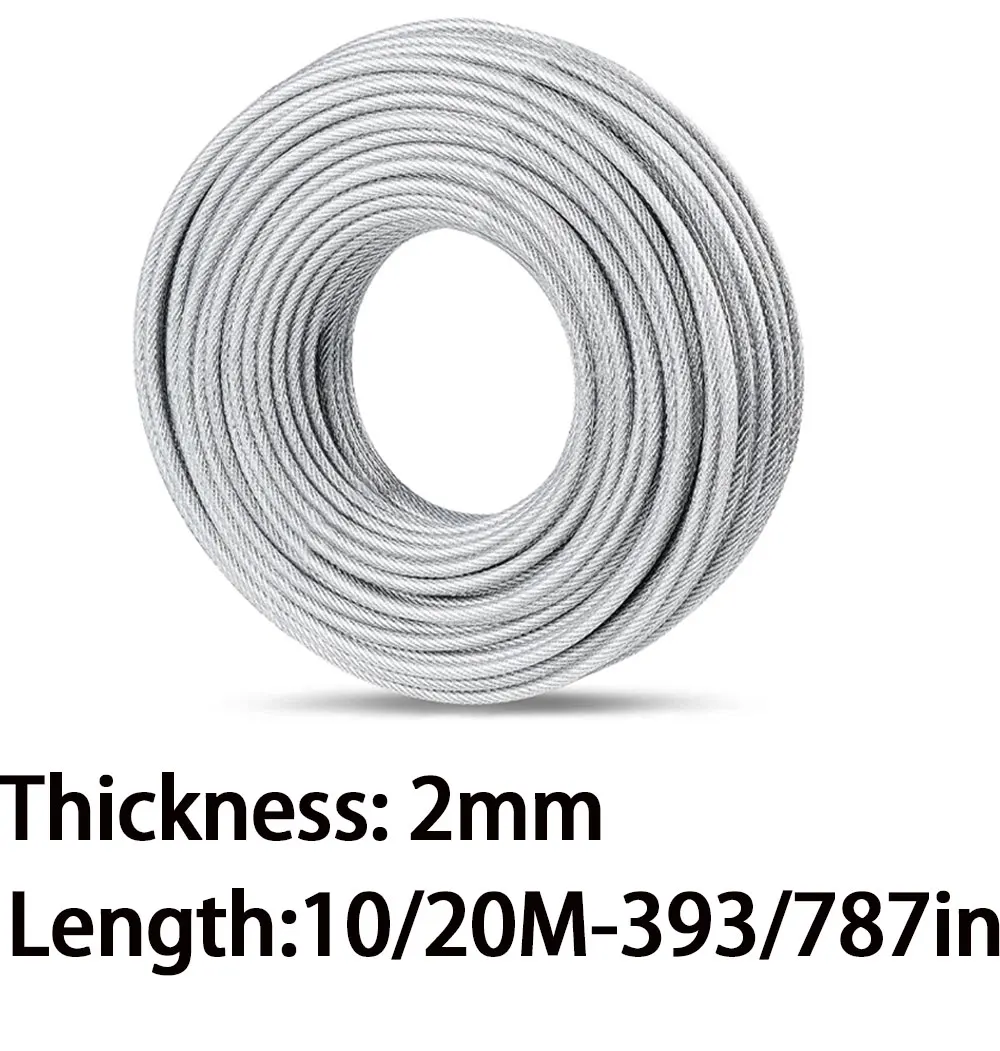 10/20 m 2 mm Edelstahl-Drahtseil-Set mit PVC-Beschichtung und Kabelklemme für Wäscheleine, Gartengeländer, Außenzaun usw – Detail 5