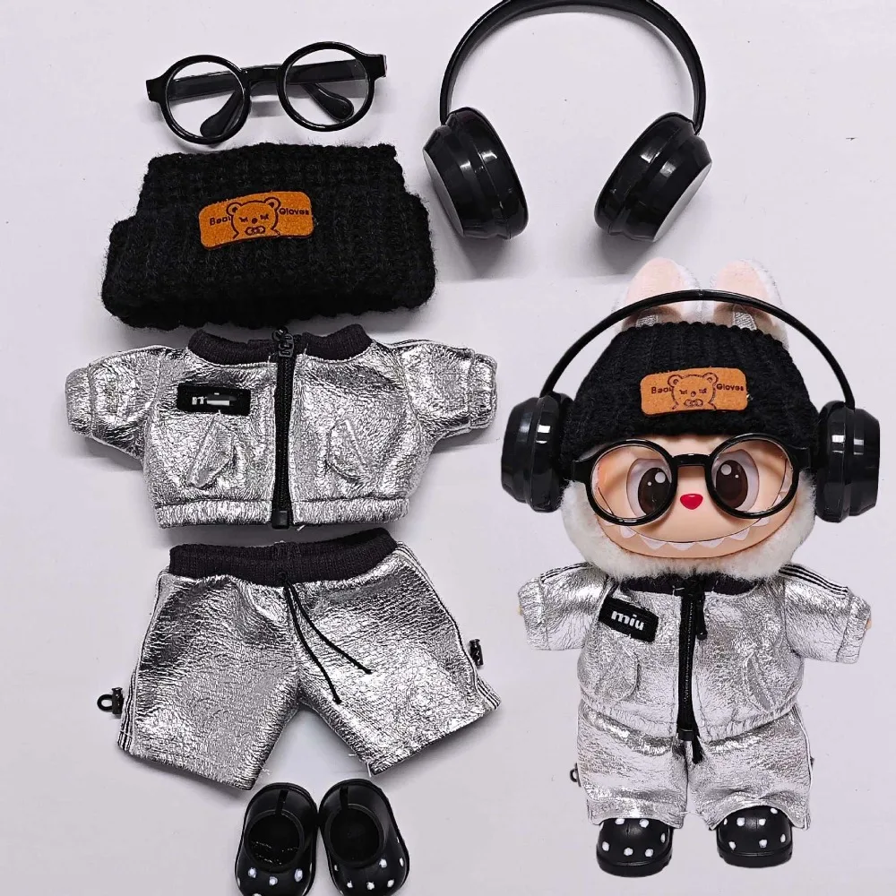 15/17 センチメートルラブブ人形服シルバーコートパンツドレスアップ人形アクセサリー座っているパーティークリスマス誕生日ギフトおもちゃ